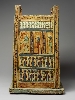 Le Crépuscule des pharaons : Coffret à viscères, Bois stuqué et peint, 64,5 cm (H) x 40 cm (L) x 38 cm (P), Collection particulière. © D.R. / Paul Louis 